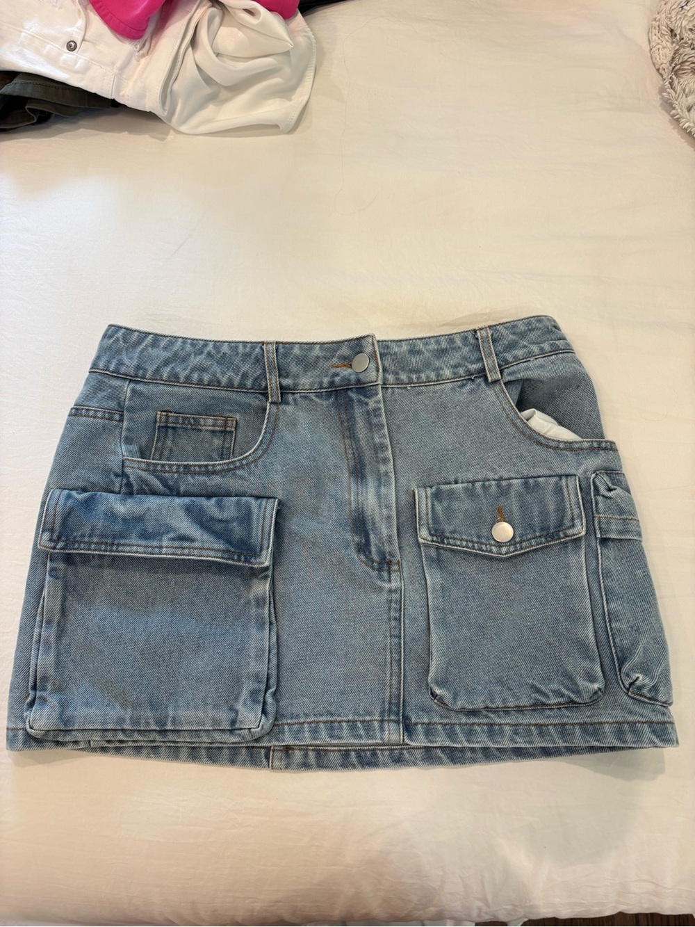 Light Blue Denim Cargo Pocket Mini Skirt